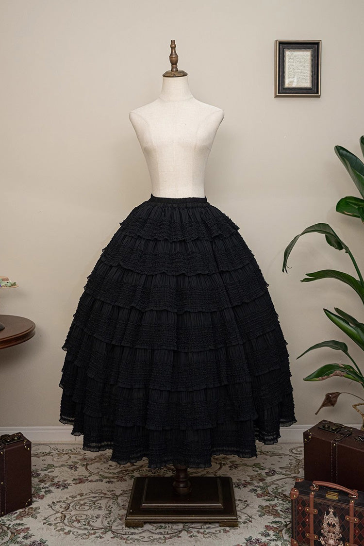 Ruffled Lolita Skirt - Cat Rose Tea Multi-layer, 3 Colors, Sweet Style, Ruffled - S Black / M Black / L Black option