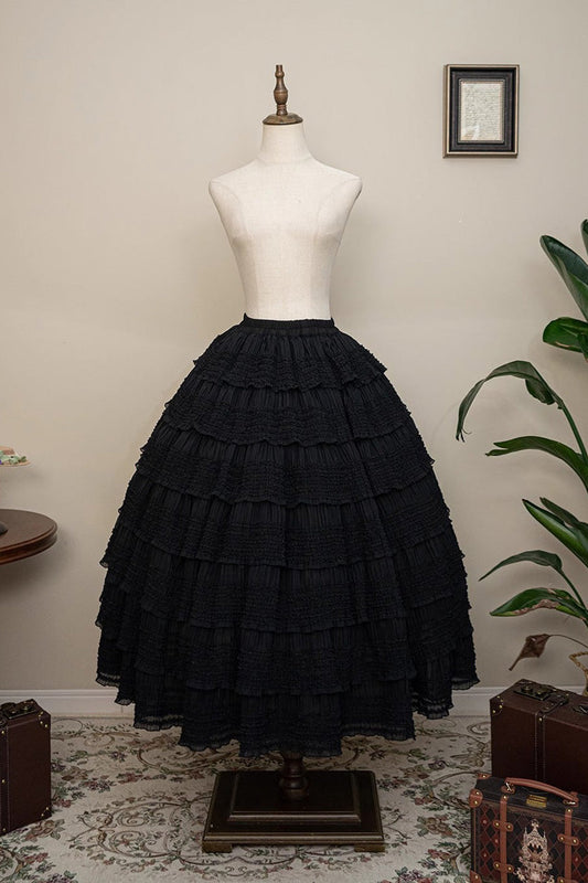 Ruffled Lolita Skirt - Cat Rose Tea Multi-layer, 3 Colors, Sweet Style, Ruffled - S Black / M Black / L Black option