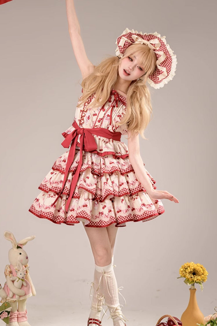 Ruffled Lolita Skirt - Cherries Are Ripe, Red, Printed, Layered, Sweet Style - additional product view 2