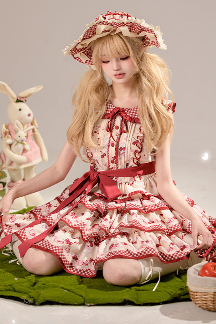 Ruffled Lolita Skirt - Cherries Are Ripe, Red, Printed, Layered, Sweet Style - additional product view 3