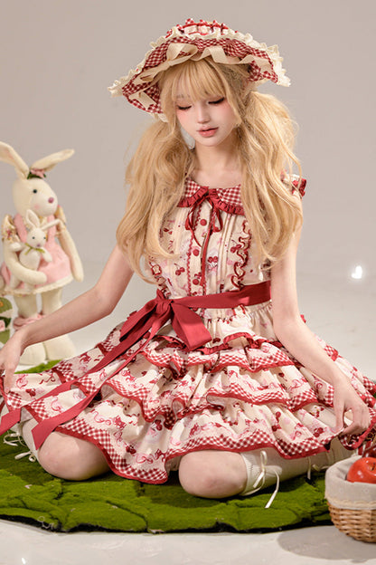 Ruffled Lolita Skirt - Cherries Are Ripe, Red, Printed, Layered, Sweet Style - additional product view 3