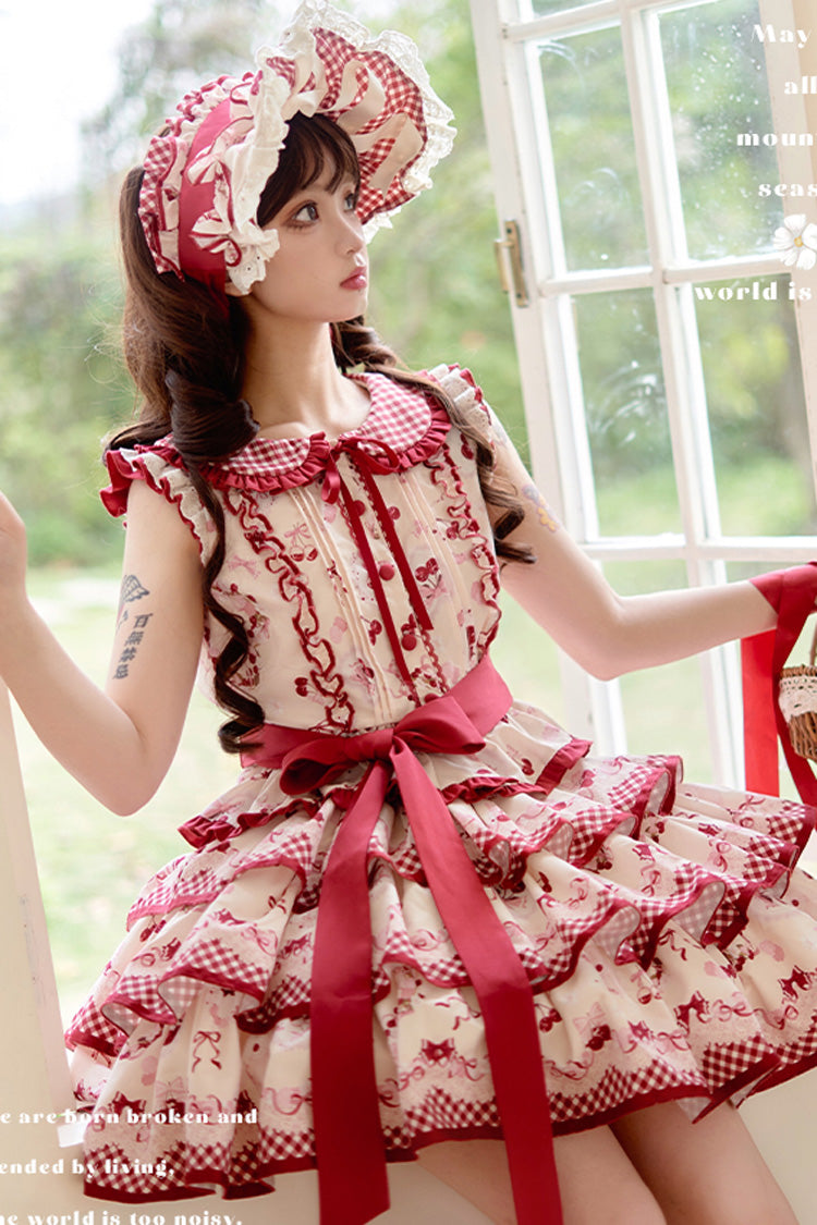Ruffled Lolita Skirt - Cherries Are Ripe, Red, Printed, Layered, Sweet Style - additional product view 4