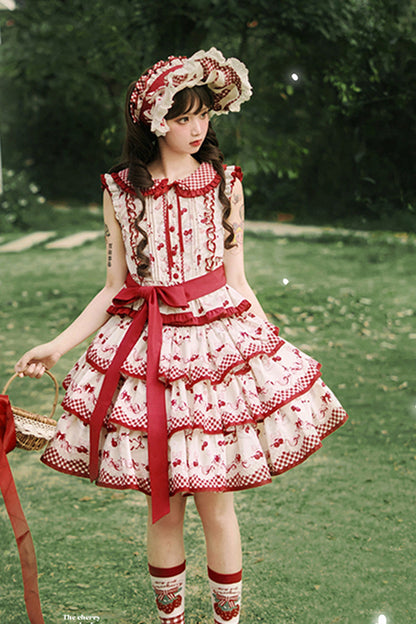 Ruffled Lolita Skirt - Cherries Are Ripe, Red, Printed, Layered, Sweet Style - additional product view 5