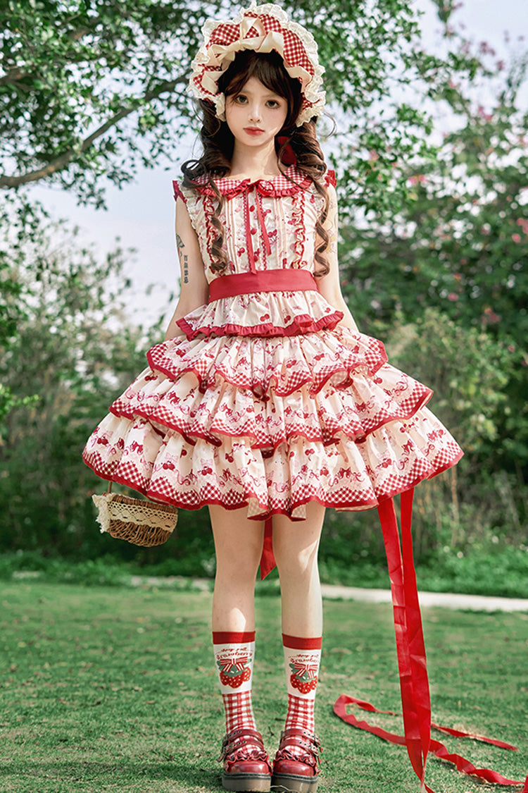 Ruffled Lolita Skirt - Cherries Are Ripe, Red, Printed, Layered, Sweet Style - additional product view 7