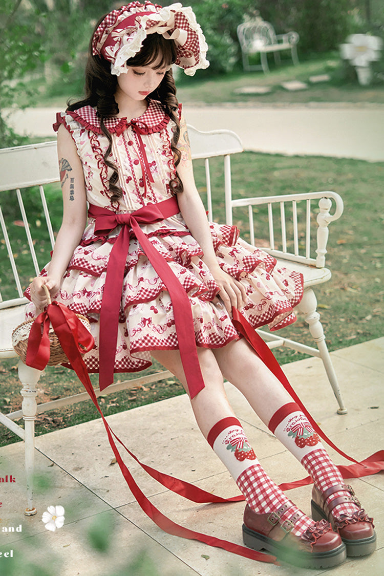 Ruffled Lolita Skirt - Cherries Are Ripe, Red, Printed, Layered, Sweet Style - additional product view 8