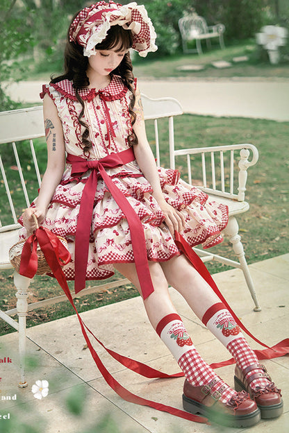Ruffled Lolita Skirt - Cherries Are Ripe, Red, Printed, Layered, Sweet Style - additional product view 8