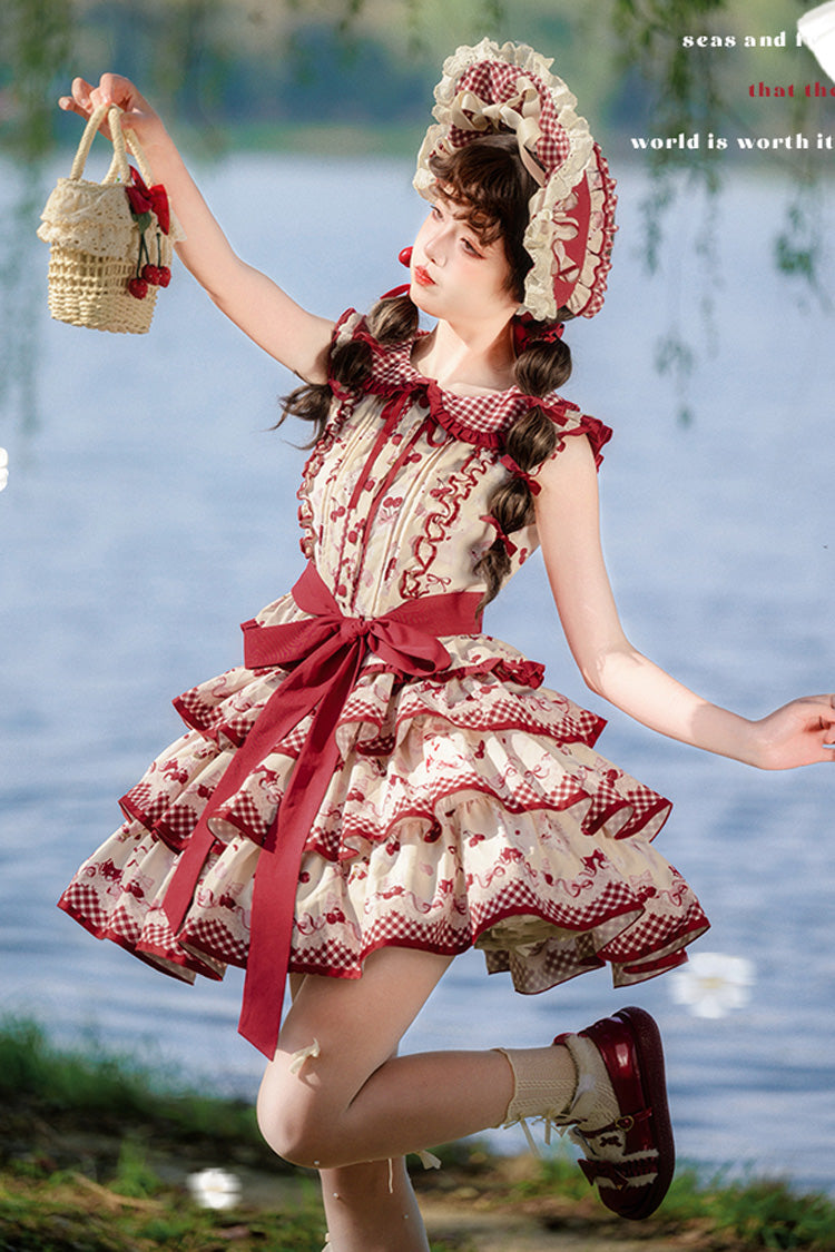 Ruffled Lolita Skirt - Cherries Are Ripe, Red, Printed, Layered, Sweet Style - additional product view 9