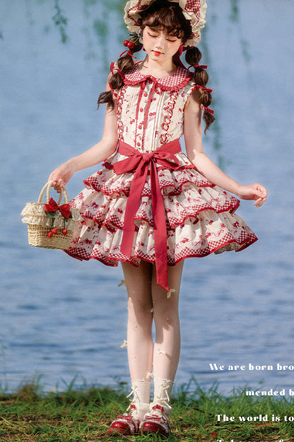 Ruffled Lolita Skirt - Cherries Are Ripe, Red, Printed, Layered, Sweet Style - additional product view 10