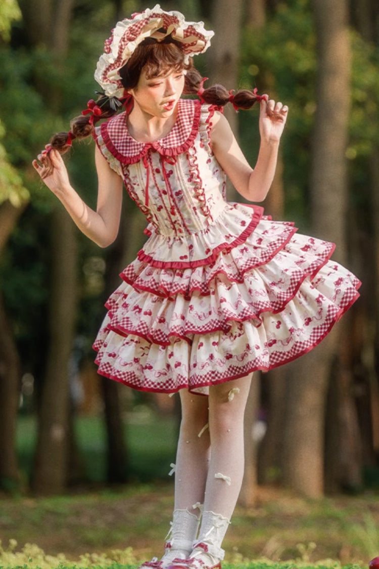 Ruffled Lolita Skirt - Cherries Are Ripe, Red, Printed, Layered, Sweet Style - additional product view 12