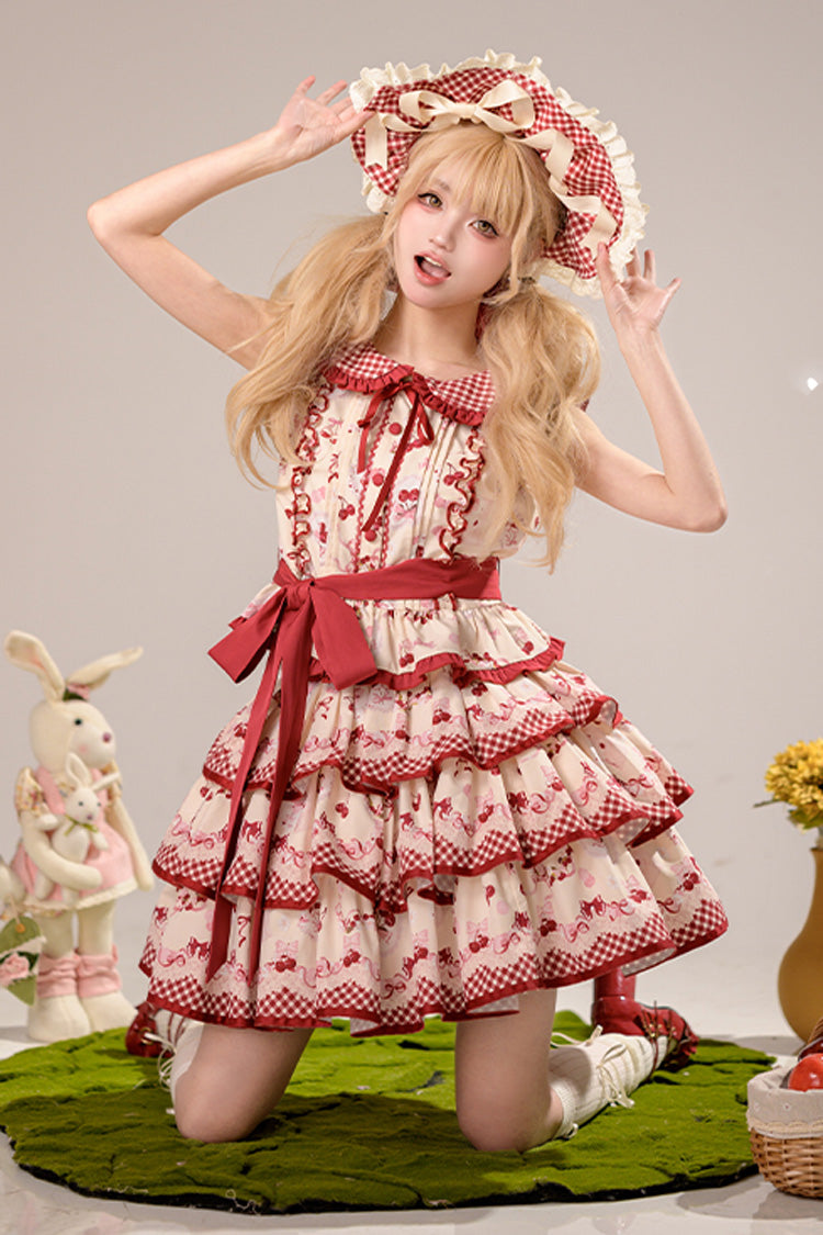Ruffled Lolita Skirt - Cherries Are Ripe, Red, Printed, Layered, Sweet Style - main product image
