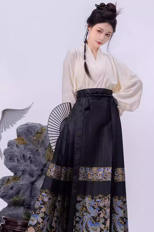 Ruffled Lolita Skirt - Chinese Style Print High Waisted, Black, High Waist, Women's Style - additional product view 2
