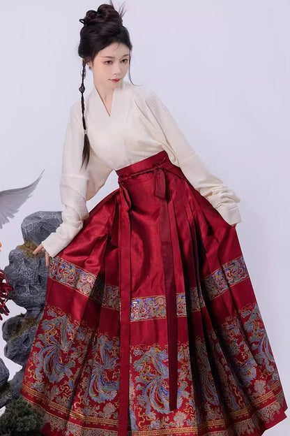 Ruffled Lolita Skirt - Chinese Style Print High Waisted, Red, High Waist, Women's Style - additional product view 2
