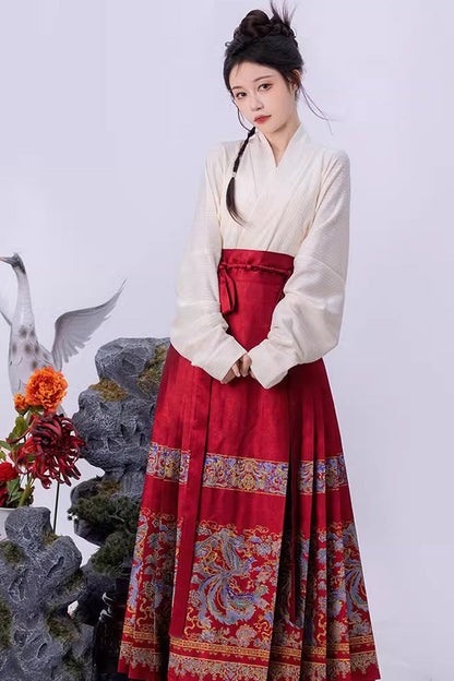 Ruffled Lolita Skirt - Chinese Style Print High Waisted, Red, High Waist, Women's Style - additional product view 3
