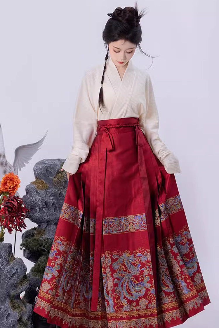 Ruffled Lolita Skirt - Chinese Style Print High Waisted, Red, High Waist, Women's Style - additional product view 4
