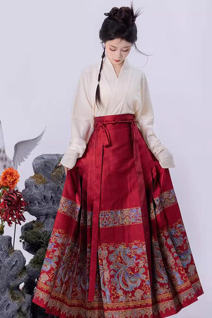 Ruffled Lolita Skirt - Chinese Style Print High Waisted, Red, High Waist, Women's Style - additional product view 4