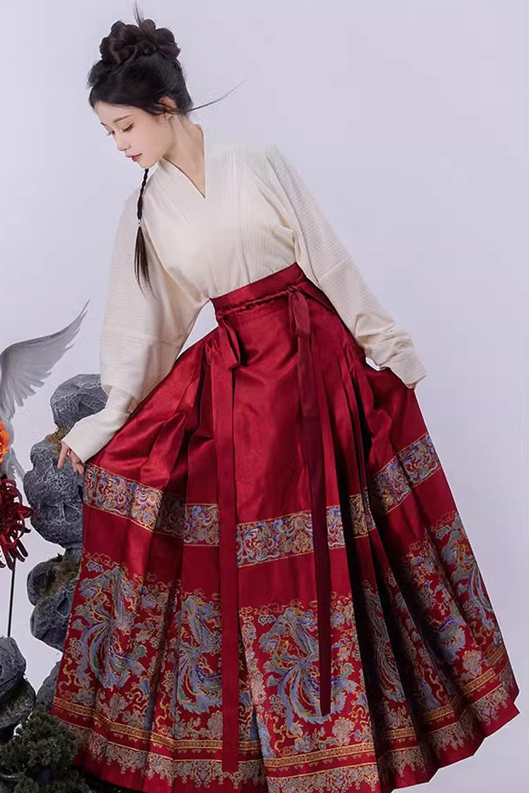 Ruffled Lolita Skirt - Chinese Style Print High Waisted, Red, High Waist, Women's Style - additional product view 5