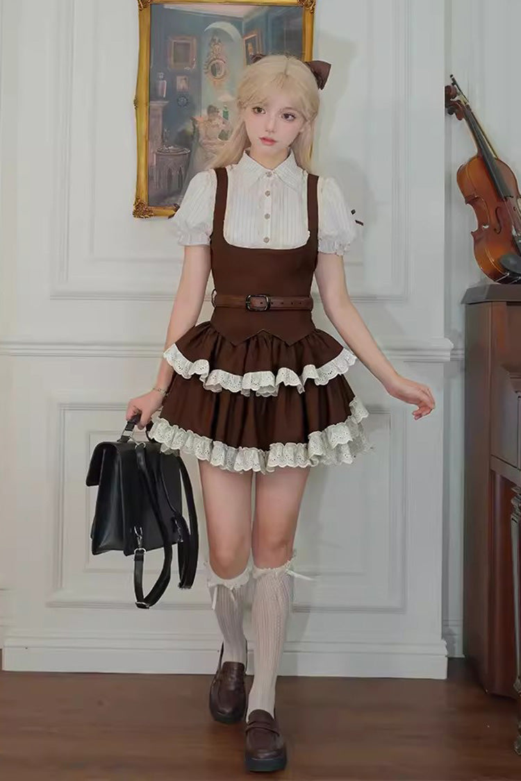 Ruffled Lolita Skirt - Coco Love Letter Double-layered, Brown, Lace Trim, Ruffled - additional product view 2