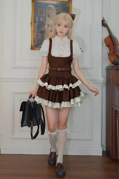 Ruffled Lolita Skirt - Coco Love Letter Double-layered, Brown, Lace Trim, Ruffled - additional product view 2