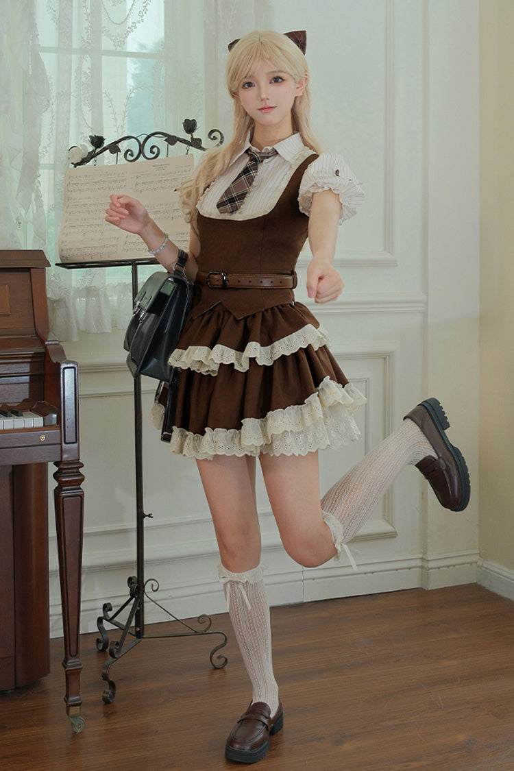 Ruffled Lolita Skirt - Coco Love Letter Double-layered, Brown, Lace Trim, Ruffled - additional product view 5