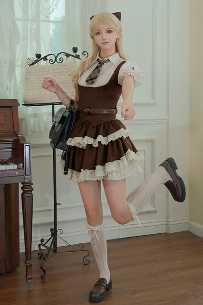 Ruffled Lolita Skirt - Coco Love Letter Double-layered, Brown, Lace Trim, Ruffled - additional product view 5