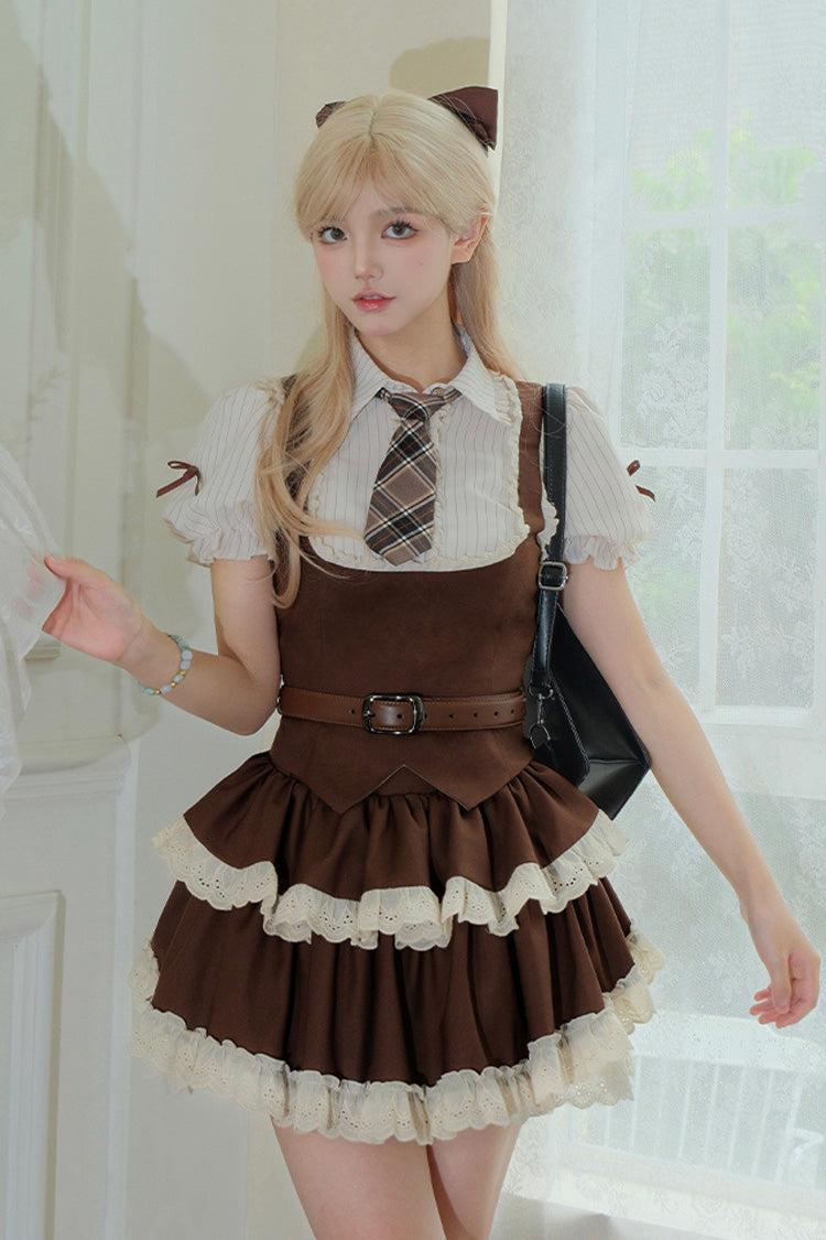 Ruffled Lolita Skirt - Coco Love Letter Double-layered, Brown, Lace Trim, Ruffled - additional product view 6