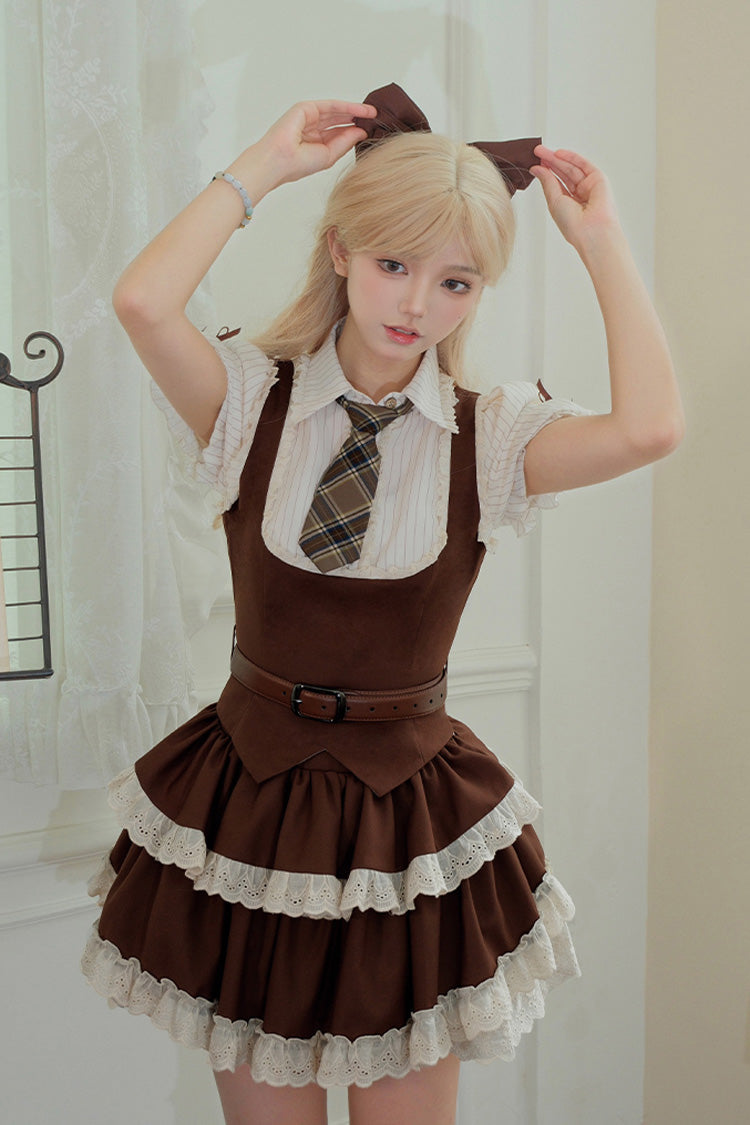 Ruffled Lolita Skirt - Coco Love Letter Double-layered, Brown, Lace Trim, Ruffled - additional product view 10