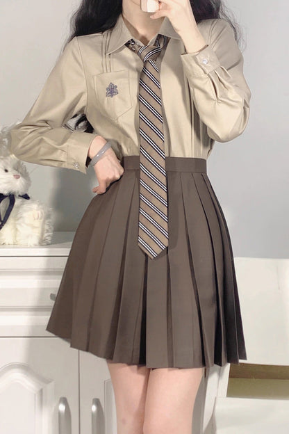 Ruffled Lolita Skirt - College Style Japanese School, Brown, Pleated, Sweet Style - main product image