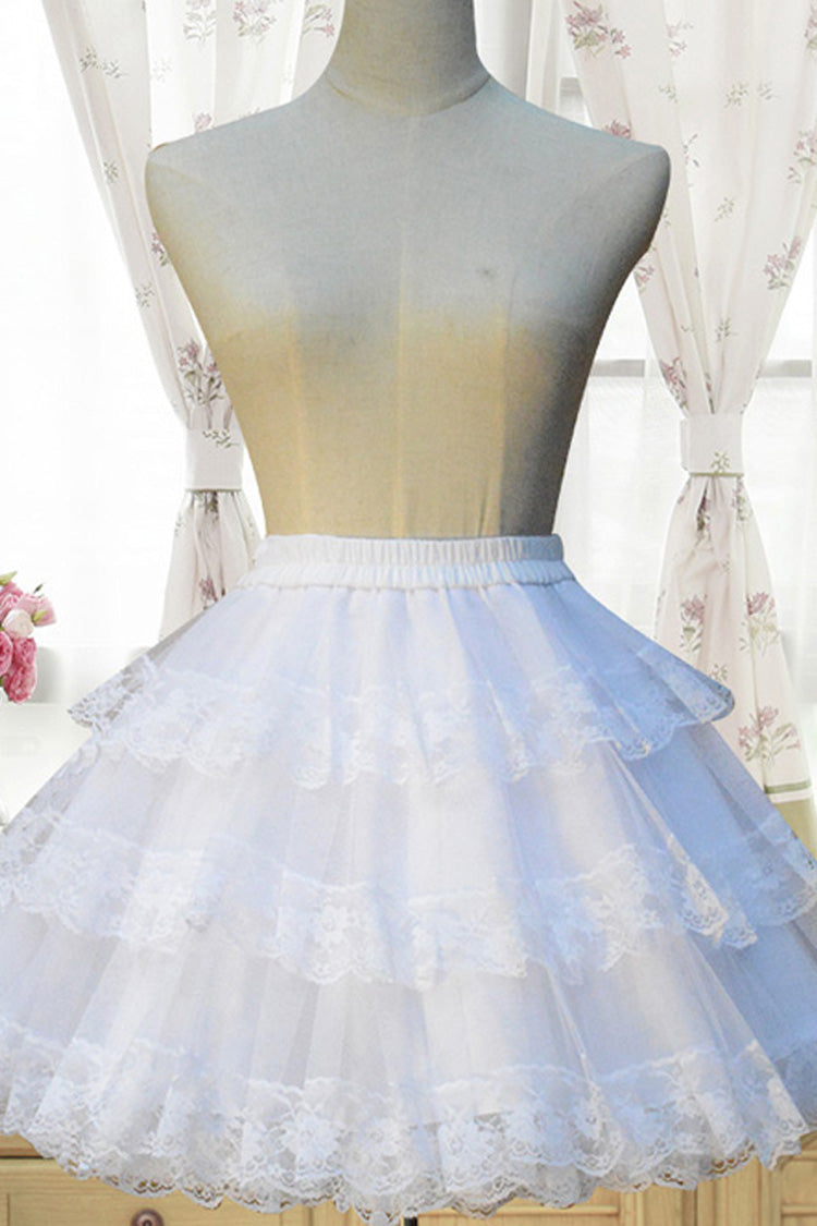 Ruffled Lolita Skirt - Cotton Organza Lining, White, Layered, Sweet Style, Lace Trim - main product image