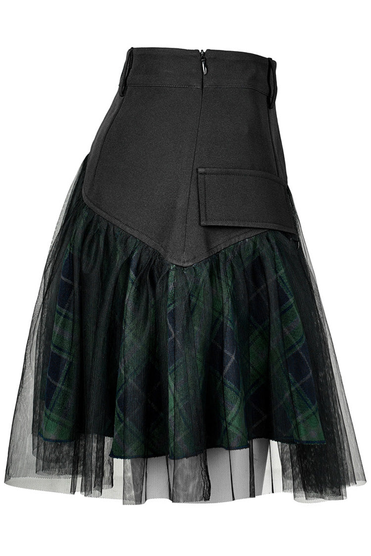 Ruffled Lolita Skirt - Cotton Splicing Mesh Plaid, Green, Plaid, Short Length - additional product view 7