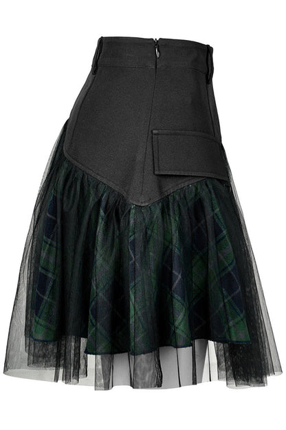 Ruffled Lolita Skirt - Cotton Splicing Mesh Plaid, Green, Plaid, Short Length - additional product view 7