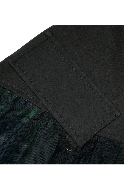 Ruffled Lolita Skirt - Cotton Splicing Mesh Plaid, Green, Plaid, Short Length - additional product view 8