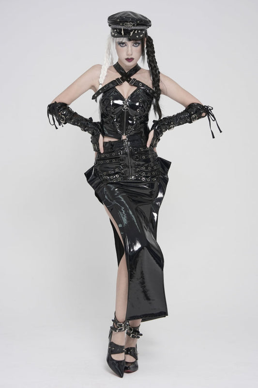 Ruffled Lolita Skirt - Cut-out Irregular Zippered, Black, Long Length, Zipper Detail - main product image