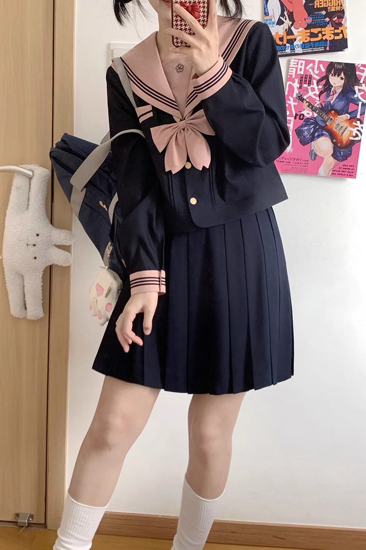 Ruffled Lolita Skirt - Dark Blue Sailor Collar, Blue, Sweet Style, Long Sleeves - additional product view 2