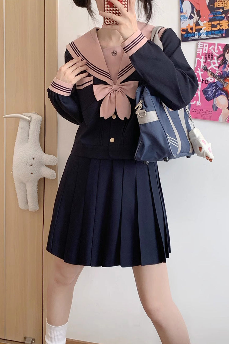 Ruffled Lolita Skirt - Dark Blue Sailor Collar, Blue, Sweet Style, Long Sleeves - main product image