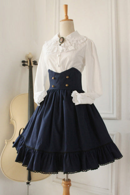 Ruffled Lolita Skirt - Dark Blue Vintage, Blue, High Waist, Gothic Style - additional product view 2