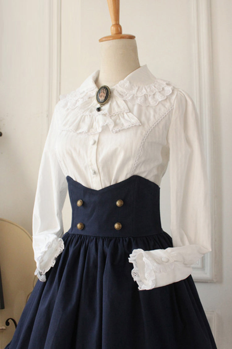 Ruffled Lolita Skirt - Dark Blue Vintage, Blue, High Waist, Gothic Style - additional product view 3
