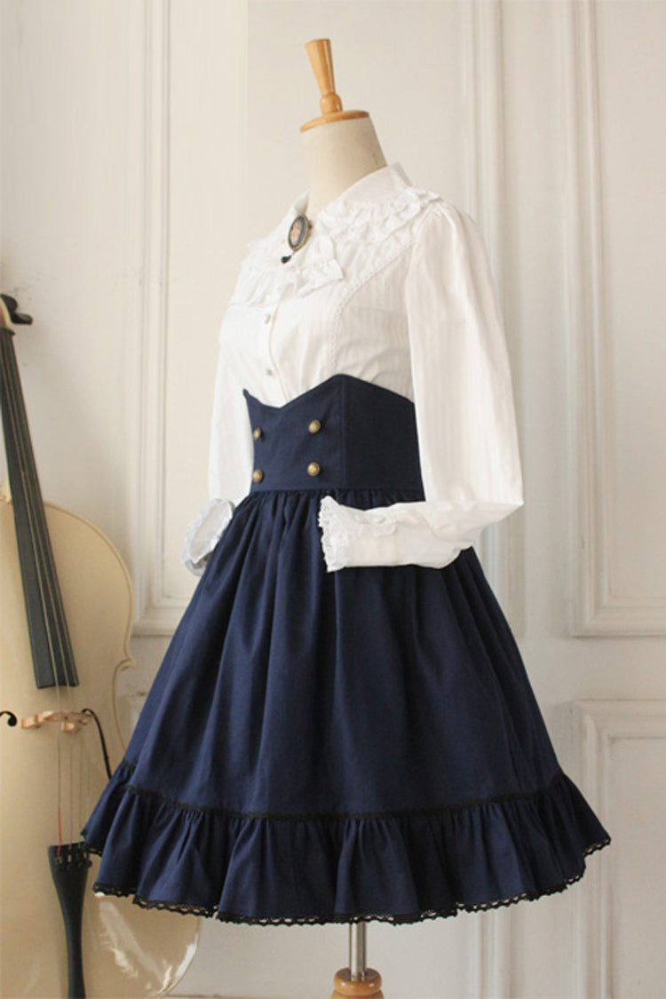 Ruffled Lolita Skirt - Dark Blue Vintage, Blue, High Waist, Gothic Style - additional product view 4