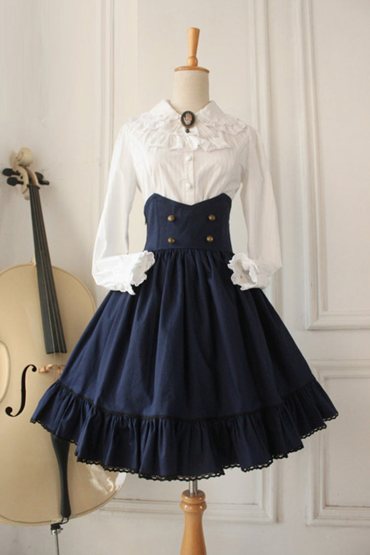 Ruffled Lolita Skirt - Dark Blue Vintage, Blue, High Waist, Gothic Style - main product image