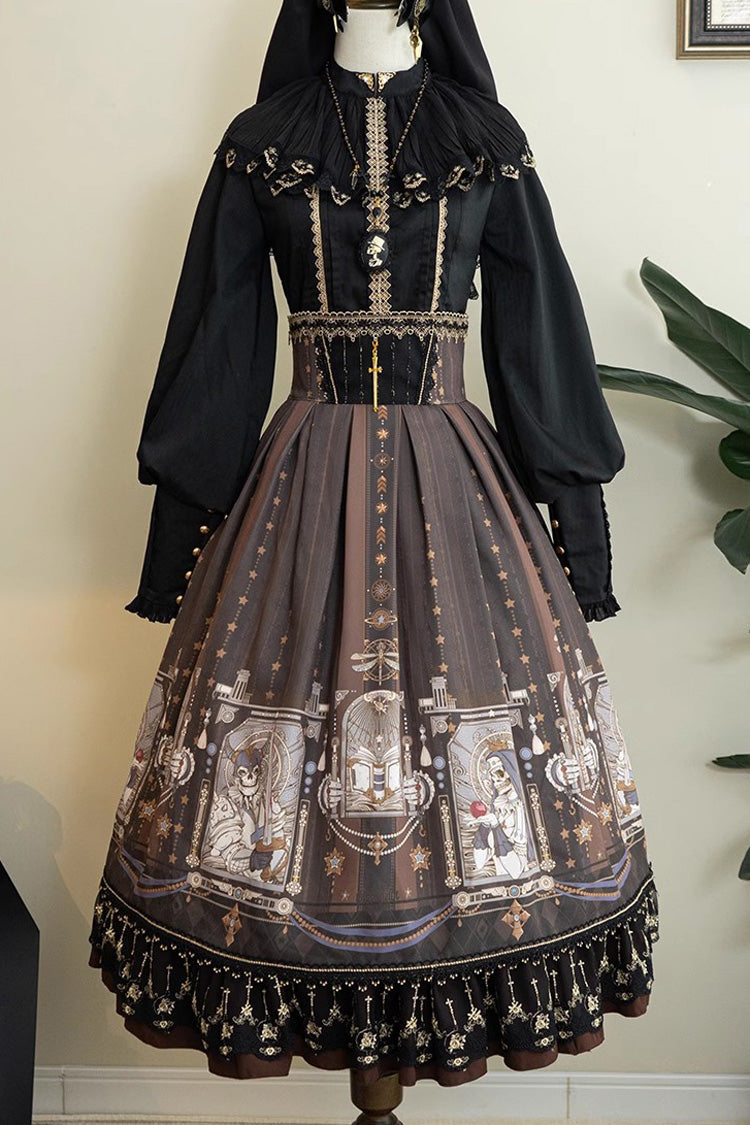 Ruffled Lolita Skirt - Demon Hunting Notes Print, 2 Colors, Printed, Sweet Style, Ruffled - additional product view 3