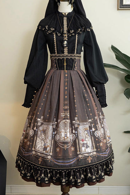Ruffled Lolita Skirt - Demon Hunting Notes Print, 2 Colors, Printed, Sweet Style, Ruffled - additional product view 3