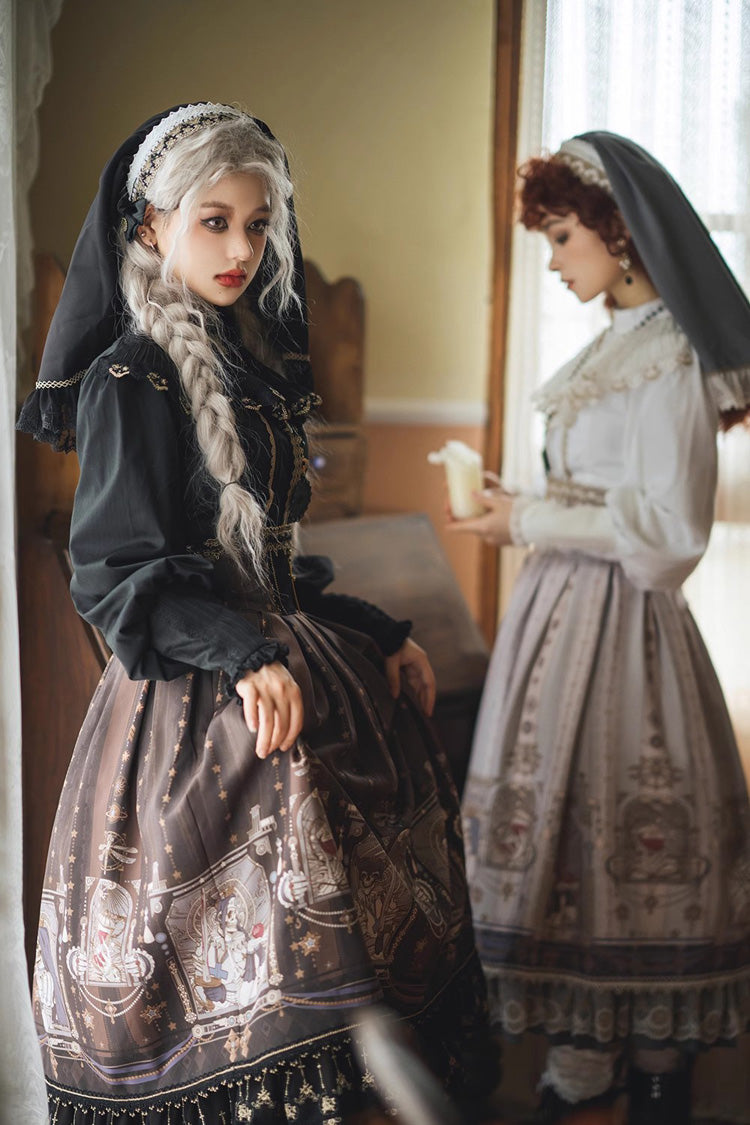 Ruffled Lolita Skirt - Demon Hunting Notes Print, 2 Colors, Printed, Sweet Style, Ruffled - additional product view 5