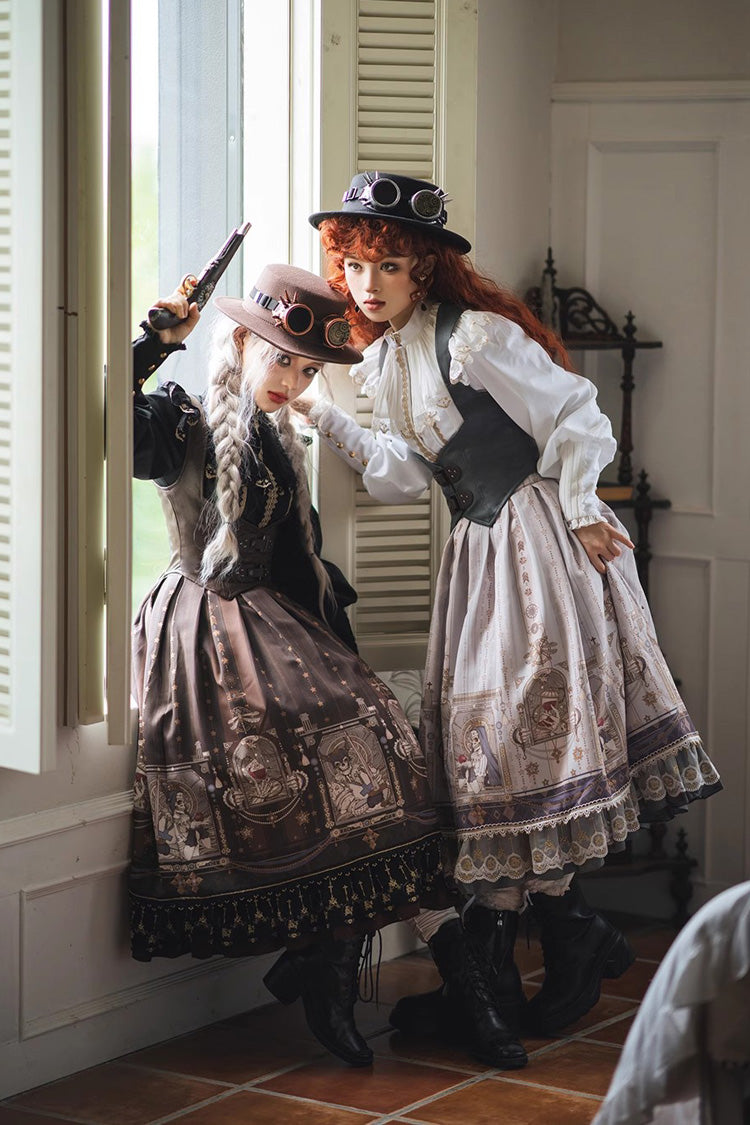 Ruffled Lolita Skirt - Demon Hunting Notes Print, 2 Colors, Printed, Sweet Style, Ruffled - additional product view 7