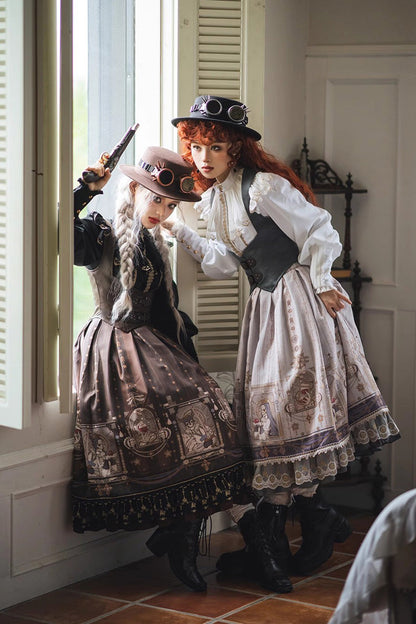 Ruffled Lolita Skirt - Demon Hunting Notes Print, 2 Colors, Printed, Sweet Style, Ruffled - additional product view 7