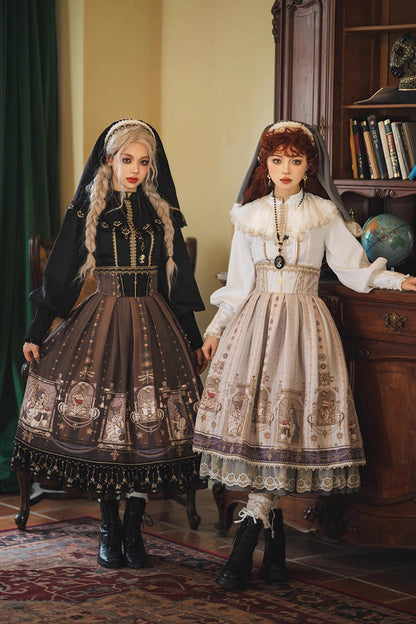 Ruffled Lolita Skirt - Demon Hunting Notes Print, 2 Colors, Printed, Sweet Style, Ruffled - additional product view 10