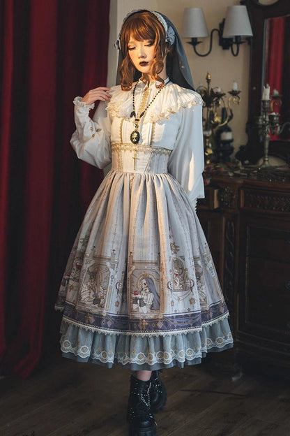 Ruffled Lolita Skirt - Demon Hunting Notes Print, 2 Colors, Printed, Sweet Style, Ruffled - additional product view 13