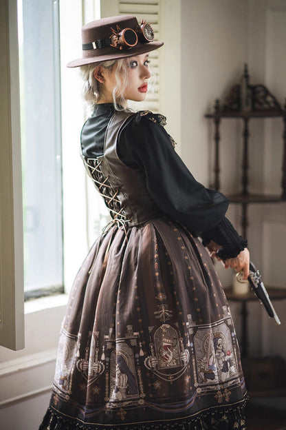Ruffled Lolita Skirt - Demon Hunting Notes Print, 2 Colors, Printed, Sweet Style, Ruffled - additional product view 15