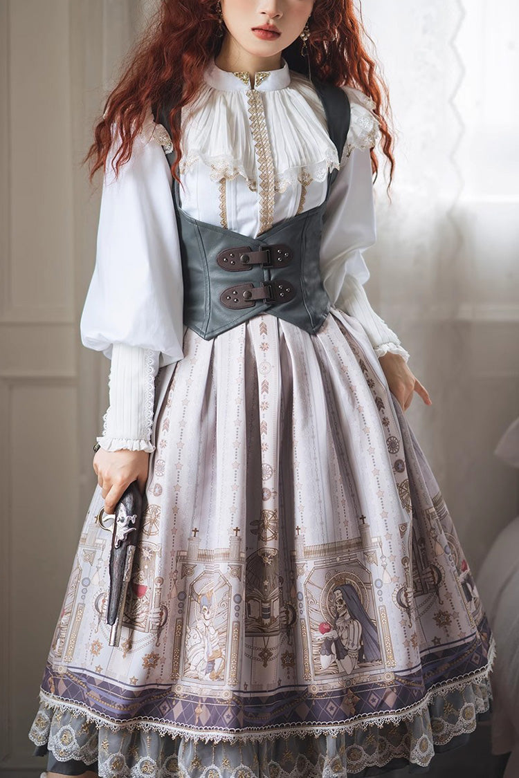 Ruffled Lolita Skirt - Demon Hunting Notes Print, 2 Colors, Printed, Sweet Style, Ruffled - main product image