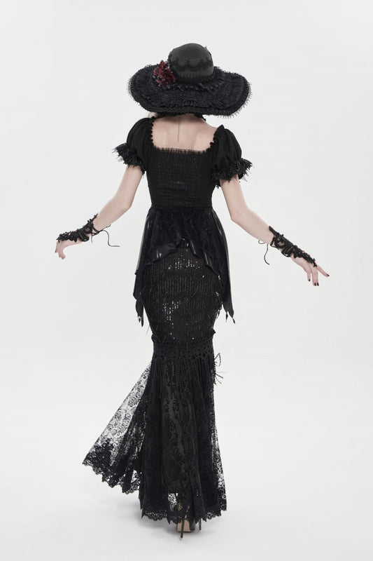 Ruffled Lolita Skirt - Double-layered, Black, Women's Style, Embroidered, Gothic Style - additional product view 2