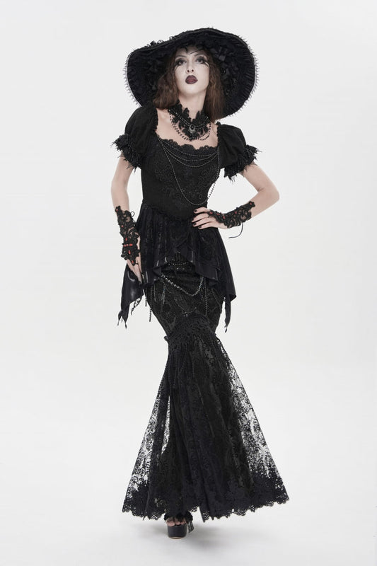 Ruffled Lolita Skirt - Double-layered, Black, Women's Style, Embroidered, Gothic Style - main product image