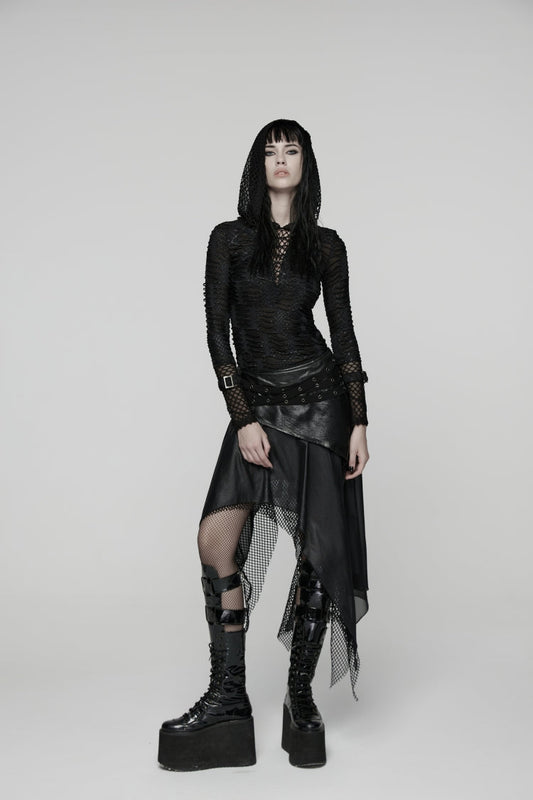 Ruffled Lolita Skirt - Double-layered Irregular Eyelet, Black, Women's Style, Punk Style - main product image